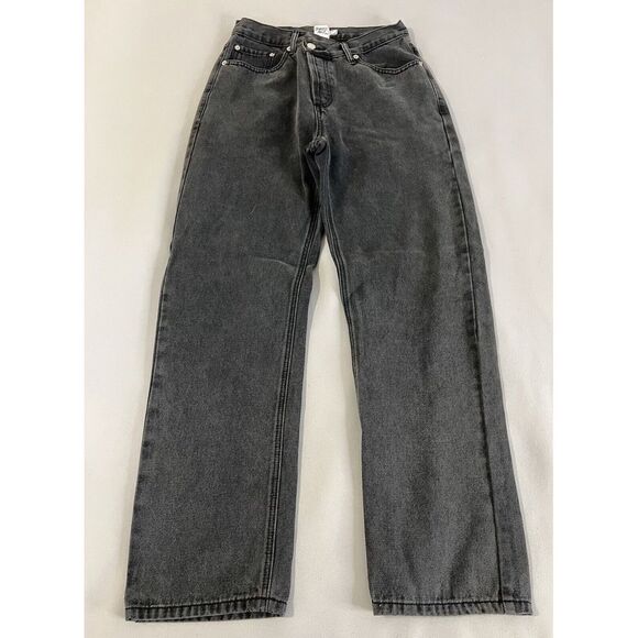 Princess Polly Holly‎ Asymmetric Black CrossOver Waist Straight Leg Jeans Size 4 - Picture 1 of 10